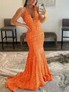 Trumpet/Mermaid Sweep Train V-neck Velvet Sequins Prom Dresses #Milly020115998