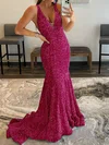 Mermaid V-neck Sparkly Velvet Sequin Backless Prom Dresses #Milly020115999
