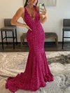 Trumpet/Mermaid Sweep Train V-neck Velvet Sequins Prom Dresses #Milly020115999