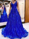 Ball Gown V-neck Glitter Sweep Train Prom Dresses #Milly020116004