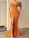 Trumpet/Mermaid V-neck Sequined Sweep Train Split Front Prom Dresses #Milly020116010