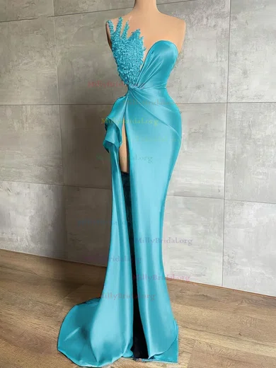 Sequin Sheath Column Blue Bow Beading Prom Dress