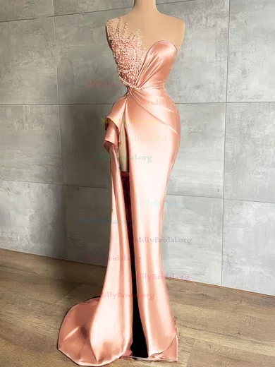 Bow Pearl Pink Satin Strapless Beading Prom Dress Bow Pearl Pink Satin Strapless Beading Prom Dress