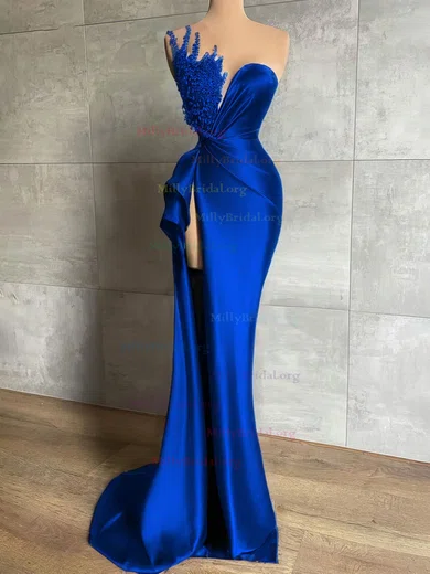 Sequin Sheath Column Blue Bow Beading Prom Dress