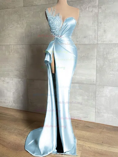 Sequin Sheath Column Blue Bow Beading Prom Dress