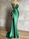 Sheath/Column Illusion Silk-like Satin Sweep Train Beading Prom Dresses #Milly020116011