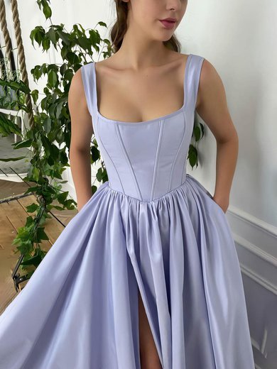 Ball Gown/Princess Square Neckline Satin Floor-length Prom Dresses With Split Front #Milly020116017