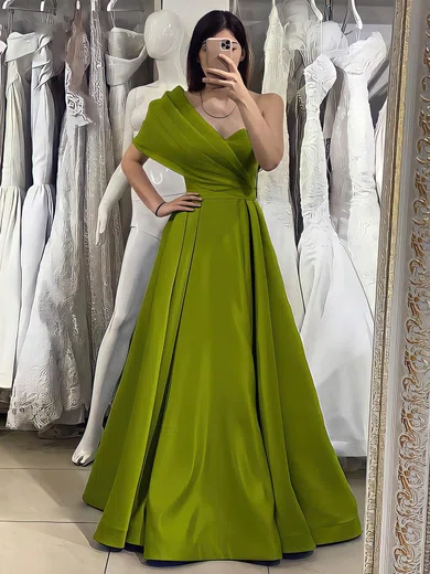 Ball Gown One Shoulder Satin Floor-length Pockets Prom Dresses #Milly020116022