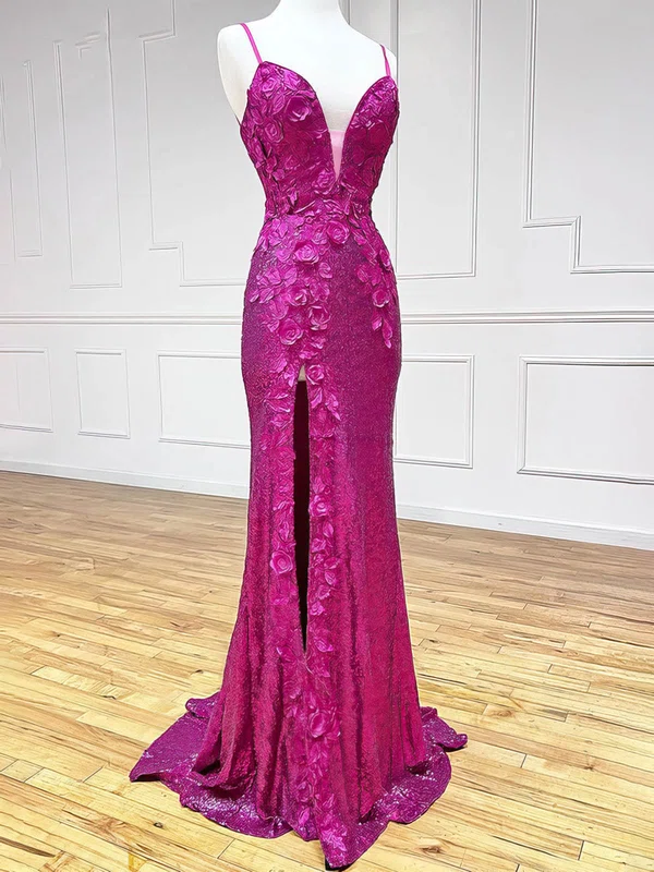 Mermaid V-neck Backless Sparkly Sequin Prom Dresses With 3D Floral #Milly020116029