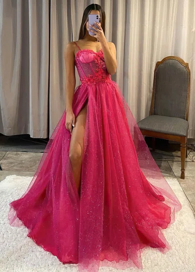 Ball Gown Sweetheart Glitter Sweep Train Beading Prom Dresses