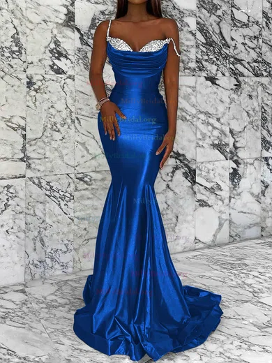 Satin Trumpet Mermaid Royal Blue Beading Prom Dress Satin Trumpet Mermaid Royal Blue Beading Prom Dress