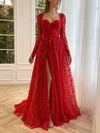A-line Sweetheart Lace Sweep Train Pearl Detailing Prom Dresses #Milly020116053