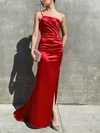 Sheath/Column One Shoulder Silk-like Satin Sweep Train Ruffles Prom Dresses #Milly020116055