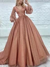 Ball Gown V-neck Glitter Sweep Train Prom Dresses With Sashes / Ribbons #Milly020116058