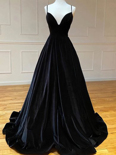 Ball Gown V-neck Velvet Sweep Train Prom Dresses #Milly020116071