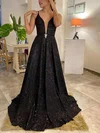 Ball Gown V-neck Glitter Sweep Train Sashes / Ribbons Prom Dresses #Milly020116083