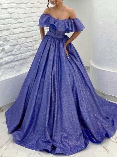 Ball Gown/Princess Sweep Train Off-the-shoulder Shimmer Crepe Sashes / Ribbons Prom Dresses #Milly020116085