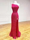 Sheath/Column One Shoulder Sequined Sweep Train Prom Dresses With Split Front #Milly020116088