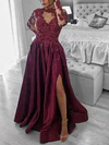 Ball Gown/Princess High Neck Satin Tulle Sweep Train Prom Dresses With Appliques Lace #Milly020116097