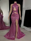 Sheath/Column Halter Sequined Sweep Train Split Front Prom Dresses #Milly020116098