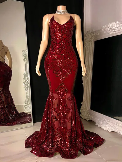 Mermaid V-neck Sparkly Sequin Prom Dresses #Milly020116099