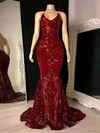 Trumpet/Mermaid V-neck Sequined Sweep Train Sequins Prom Dresses #Milly020116099