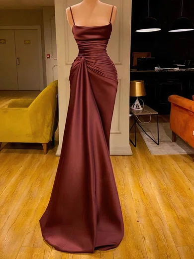 Sheath/Column Cowl Neck Satin Prom Dresses With Ruched #Milly020116105