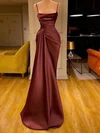 Sheath/Column Square Neckline Satin Sweep Train Prom Dresses With Ruffles #Milly020116105