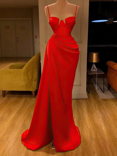 Red Sheath/Column Sweetheart Satin Prom Dresses With Ruched #Milly020116106