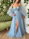 Ball Gown Off-the-shoulder Tulle Prom Dresses With Puff Sleeve #Milly020116108
