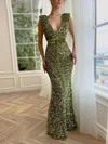 Sheath/Column Floor-length V-neck Velvet Sequins Sashes / Ribbons Prom Dresses #Milly020116114