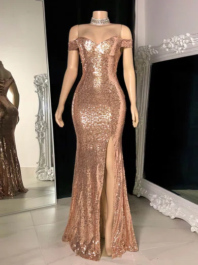 Sheath/Column Off-the-shoulder Sparkly Sequin Prom Dresses #Milly020116126