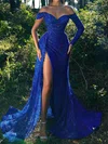 Sheath/Column Off-the-shoulder Sparkly Sequin Prom Dresses With Ruched #Milly020116132
