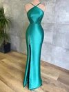 Sheath/Column V-neck Satin Floor-length Buttons Prom Dresses #Milly020116136