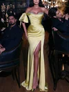 Sheath/Column Off-the-shoulder Satin Sweep Train Formal Dresses With Beading PT020116147