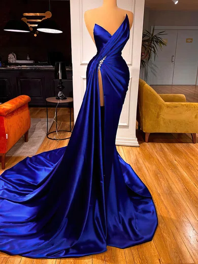 Sheath/Column Strapless Satin Prom Dresses With Ruched #Milly020116148