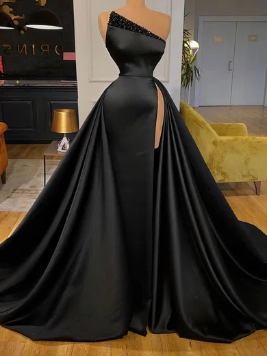 Black Ball Gown Strapless Satin Prom Dresses With Ruched #Milly020116152