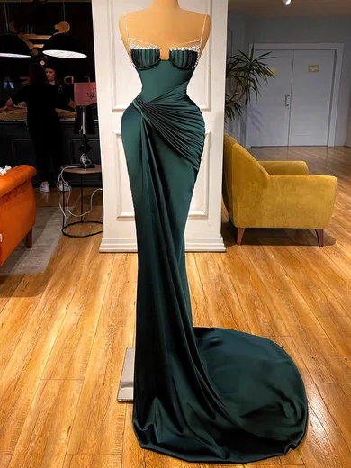 Sheath/Column Square Neck Satin Prom Dresses With Ruched #Milly020116154