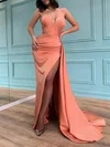Sheath/Column Sweetheart Silk-like Satin Sweep Train Prom Dresses With Split Front #Milly020116174