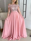 A-line Off-the-shoulder Lace Chiffon Floor-length Prom Dresses With Sashes / Ribbons #Milly020116180