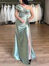Sheath/Column One Shoulder Silk-like Satin Sweep Train Prom Dresses With Beading #Milly020116202