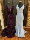 Sheath/Column V-neck Velvet Sequins Sweep Train Prom Dresses #Milly020116241