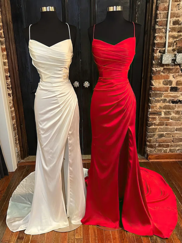 Sheath/Column V-neck Satin Prom Dresses With Ruched #Milly020116301
