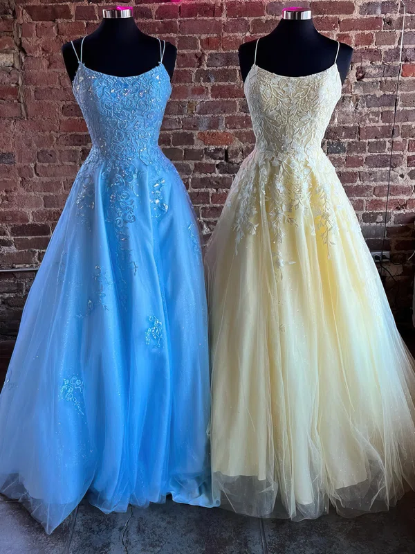 Ball Gown Scoop Neck Tulle Floor-length Appliques Lace Prom Dresses #Milly020116318
