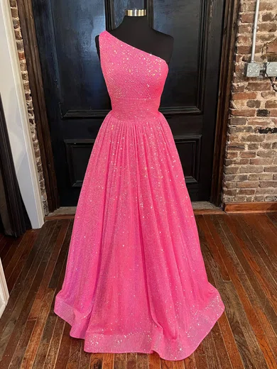 Ball Gown One Shoulder Sparkly Sequin Prom Dresses #Milly020116329