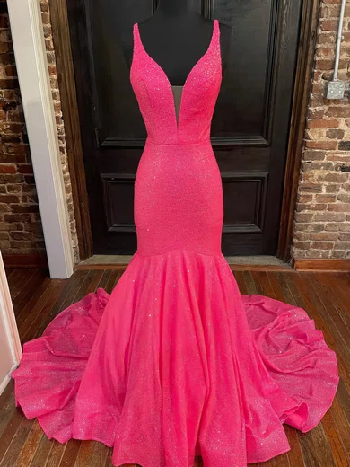 Mermaid V-neck Sparkly Sequin Prom Dresses #Milly020116335