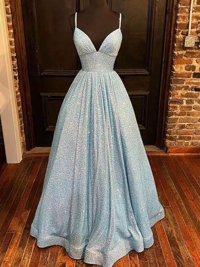 Ball Gown V-neck Sequined Floor-length Ruffles Prom Dresses #Milly020116338