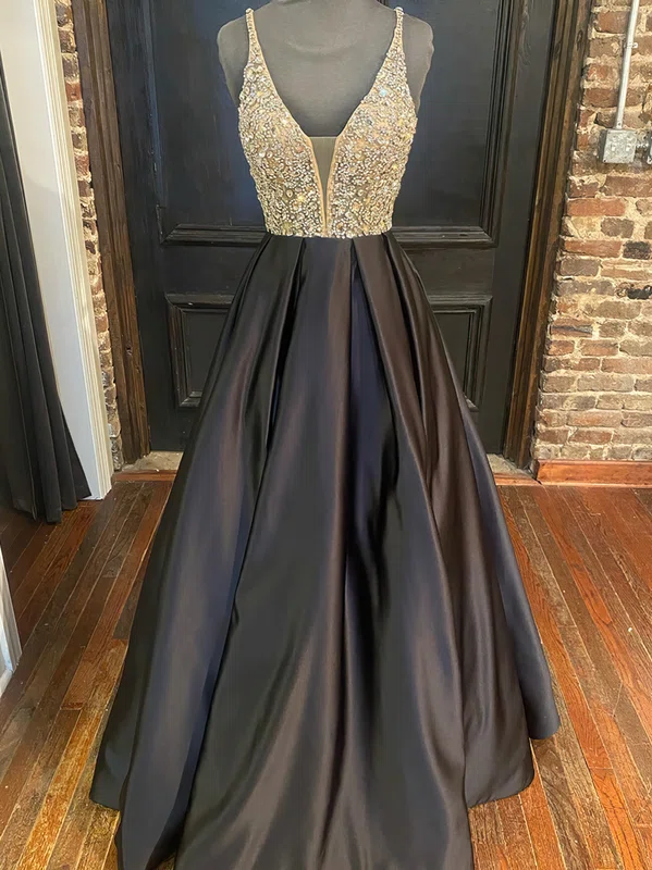 Ball Gown V-neck Satin Floor-length Beading Prom Dresses #Milly020116362