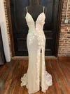 Sheath/Column V-neck Sequined Sweep Train Appliques Lace Prom Dresses #Milly020116387