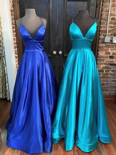 Ball Gown V-neck Satin Sweep Train Prom Dresses #Milly020116399